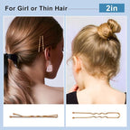 TsMADDTs Hair Pins, 200PCS Rose Gold Bobby U Shaped Hair Pins for Women Styling, Ballet Bun with Box, 2.4IN & 2IN
