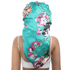 AWAYTR Long Satin Bonnet for Braids - Elastic Silk Hair Bonnets for Sleeping Night Cap Stretchy Tie Band for Women（Flower A）