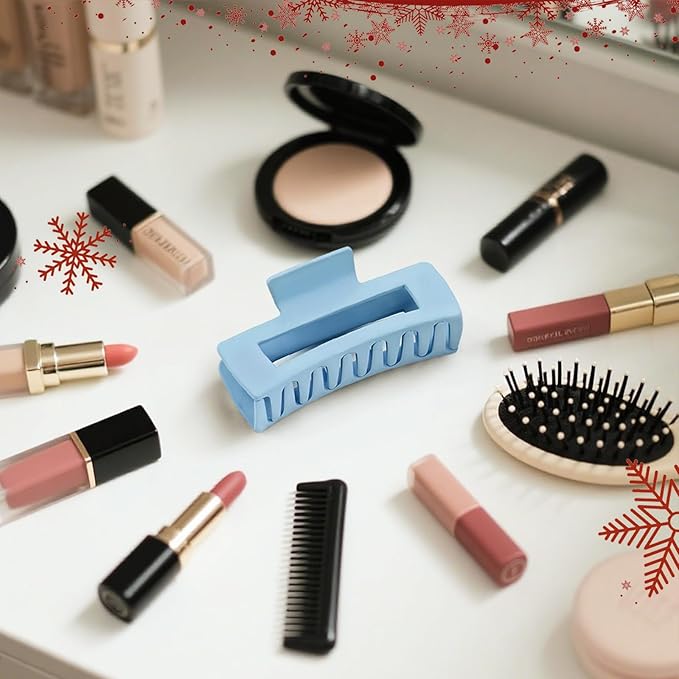 TOCESS Hair Claw Clips for Women - Large 8PK Neutral Matte Jumbo Square Hair Clips for Thick, Thin, Long, Short, Curly Hair Girls, Big Jaw Clip Set for Daily Use (Glacier Blue)