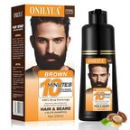 Mens Beard & Mustache Dye Shampoo, Instant 100% Grey Hair Coverage, 3 in 1 Brown Beard Color Shampoo for Men Facial Hair, Easy to Use & Dermatologist Tested, 200ML