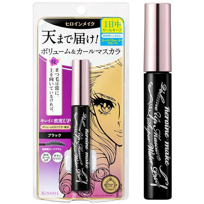 HEROINE MAKE by KISSME Volumizing Mascara Waterproof & Curvy Brush for Eye Makeup | Waterproof Mascara Volume & Length by Defining Fiber for Long-lasting Natural Eyelash Look, from Japan, Black, 1 EA