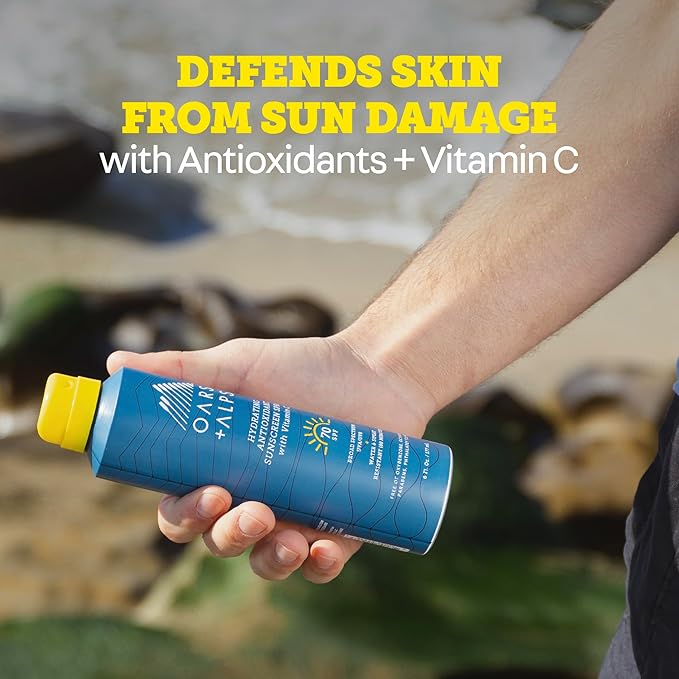 Oars + Alps Sunscreen Spray for Face & Body Spray Sunscreen Infused with Vitamin C & Antioxidants, No White Residue, Water & Sweat Resistant, All Skin Types, Lightweight, Hydrating, SPF 70, 6 Oz, 2pk
