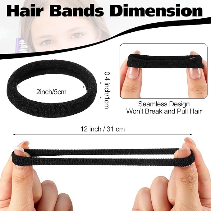 Chuangdi 750 Pcs Large Hair Ties Bulk Elastics Hair Bands Set Cotton Seamless Ponytail Holders Soft Hair Scrunchies for Thin Thick Curly Wavy Hair (Black)