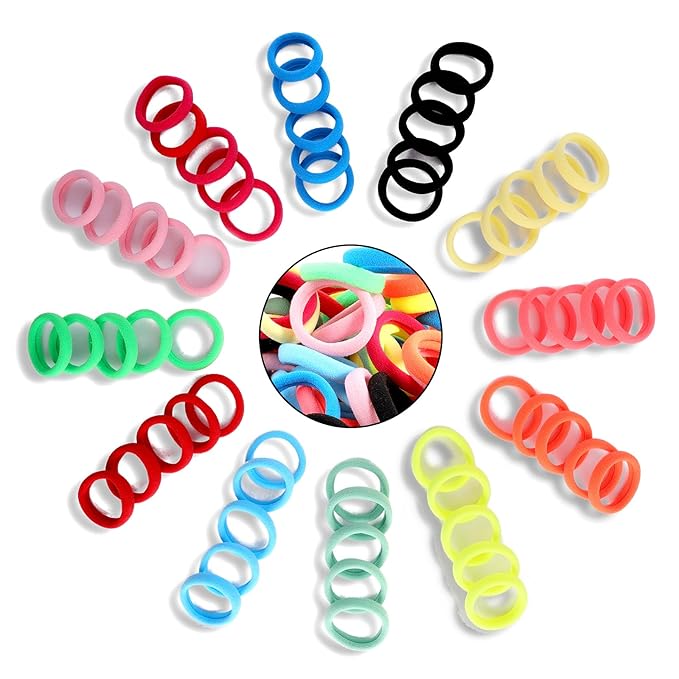 120PCS DWKFEOQ Hair Ties for Women Girls, Elastic Ponytail Holders, Cotton Seamless Hair Bands, No Damage for Thick Hair, 1.8 Inch in Diameter (12 colors)
