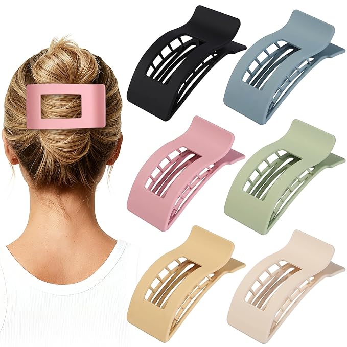 French Flat Hair Clips for Women 6pcs Hair Claw Clips for Thick or Thin Hair Matte Claw Clips for Girls Barrettes Non-Slip Strong Hold Hair Accessories for Women (Light Colorful)