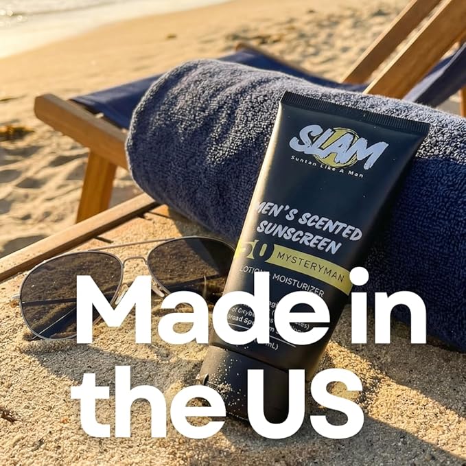 SLAM GentleMan Men's Sunscreen Lotion SPF 50 & Moisturizer – Face & Body Sunblock, Anti-Aging, Water-Resistant, Hawaii Act 104 Safe, Skincare for Men, Cologne Scented – 3 fl oz. each. Double pack.