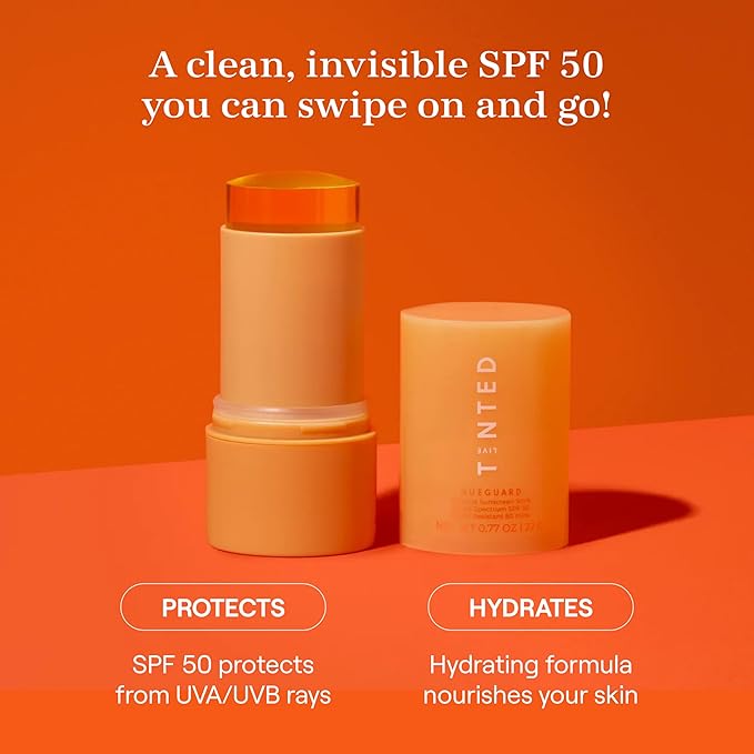 Live Tinted Hueguard Invisible Sunscreen Stick SPF 50: Waterproof, Sweatproof, Body and Face Sun screen Stick, Roll On Sun Screen, No White Cast & Hydrating Tinted Sunscreen, Reef Friendly, 0.77oz/22g