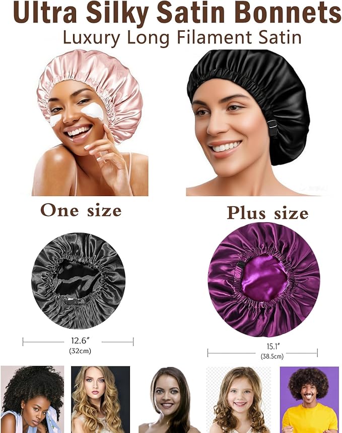 3Pcs Hair Bonnets For Sleeping Satin Bonnet For Women Silk Bonnets Womens Curly Hair Sleep Caps Silky Night Cap
