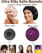 Satin Bonnet 2Pcs Silk Bonnet Hair Bonnets For Sleeping Silky Soft Sleep Cap Womens Night Curly Natural Hair Caps