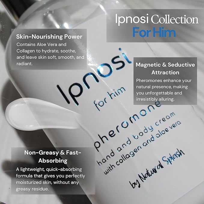 Ipnosi Pheromone Body Cream for Men, Confidence-Boosting Hydrating Lotion for Hands & Body, Fast Absorbing with Aloe & Collagen, Long-Lasting Scent by Natural Splash – 8.45 Fl Oz