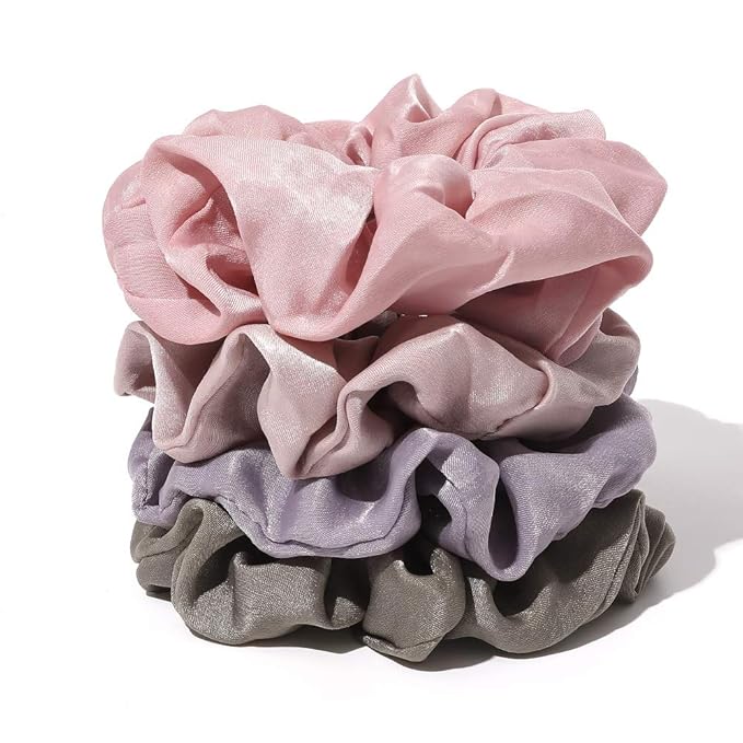 Ivyu Silk Satin Scrunchies - No Crease Hair Ties for Women, Thick Hair Ponytail Holders with Soft Elastic Bands