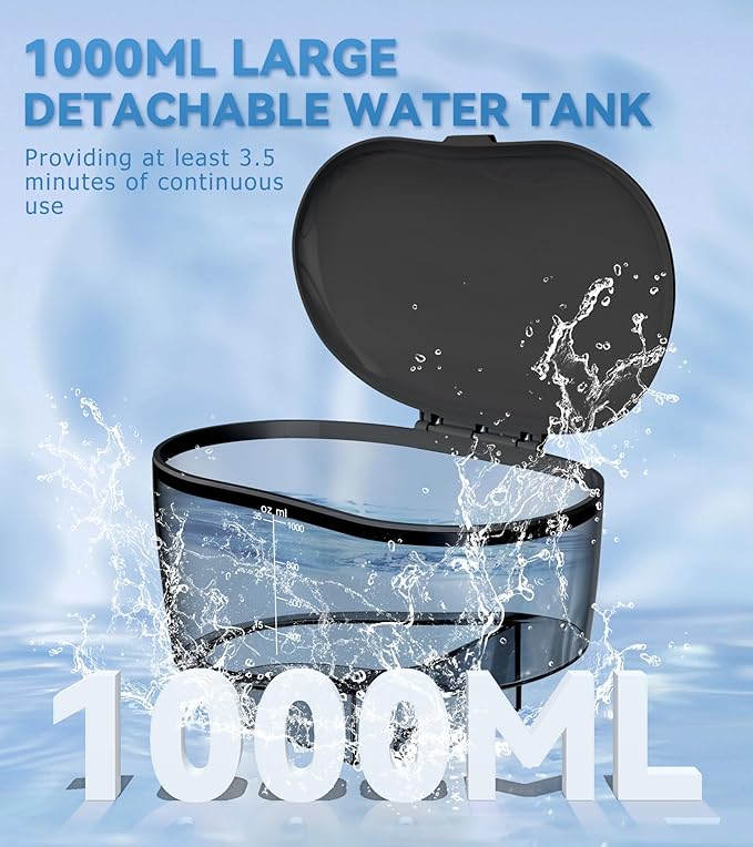 Water Dental Flosser for Teeth Cleaning with 1000ML Large Capacity and UV Storage, 10 Adjustable Pressure Electric Oral Irrigator with 7 Jet Tips, Gifts for Dental Health Seekers (Black)