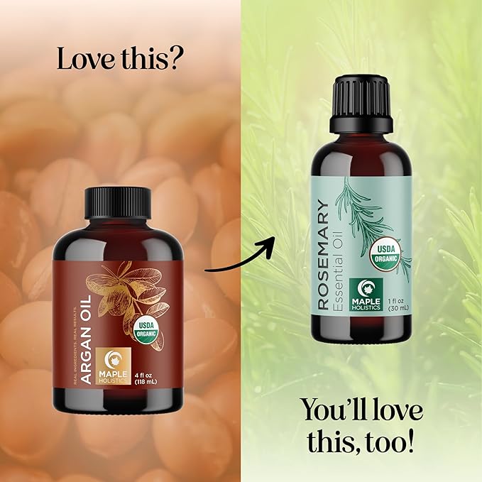 Certified Organic Argan Oil for Hair Skin & Nails - 100% Pure Moroccan Argan Oil Organic Cold Pressed and Unrefined - Fast Absorbing Hair Body and Face Moisturizer plus Beauty DIYs (4 Fl Oz)