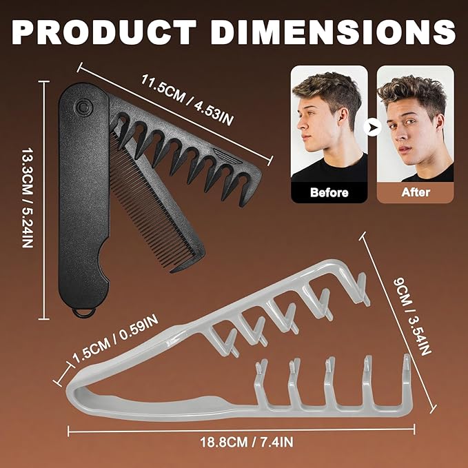 Texture Comb, Voluminous Wide Toothed Hair Comb, Wide & Fine-Toothed Dual-Purpose SetBangs Seam Grooming Accessory for Women and Men, ABS plastic with textured grip(1 SET)