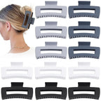 12 Pcs Large Hair Clips for Women, 4.2 Inch Square Claw Clips, Colorful Hair Claw Clips for Thick and Thin Hair, Bulk Hair Accessories for Women and Girls - Grey