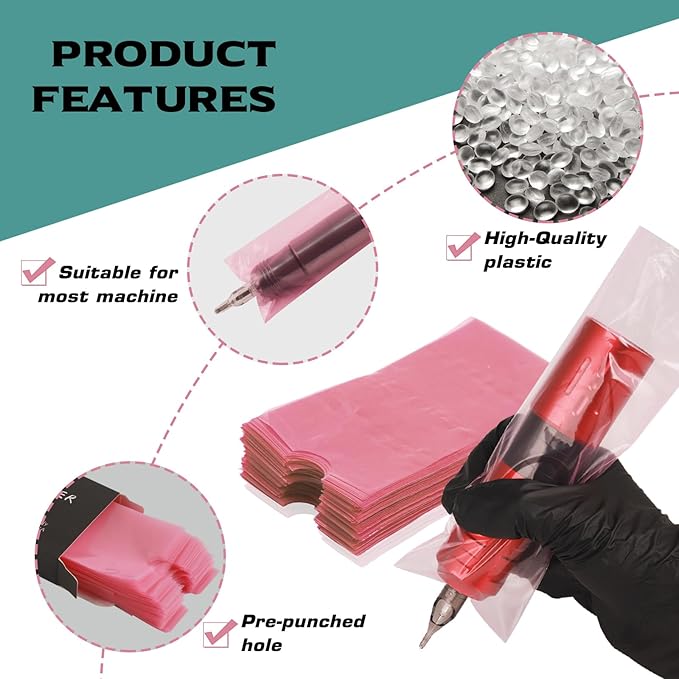 200PCS Tattoo Pen Covers - Rayyl Tattoo Pen Machine Covers Large Size 2.5x7.1 inch Pink for Cartridge Pen Machine Bags Sleeves Tattoo Kit Machine Pen Tattoo Supplies...