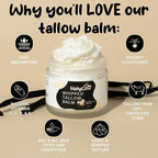 HolyCow Beef Tallow For Skin - Whipped Tallow Balm with Organic Jojoba Oil, Grass Fed Beef Tallow Face Moisturizer for Eczema, Baby, Lip Balm - Lotion For Extremely Dry Skin (Vanilla Bean)