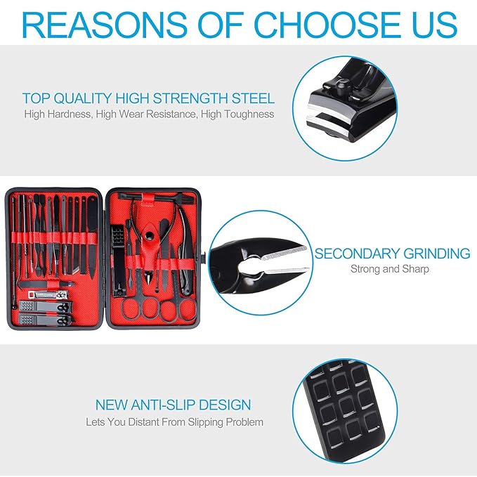 26 PCS Nail Clippers, ONEHERE Premium Manicure Set, Professional Grooming Gift Kit, Pedicure Kit, Facial, Hand, Foot, Cuticle Nail Care Tools, Fingernail Clippers with Luxurious Portable Travel Case