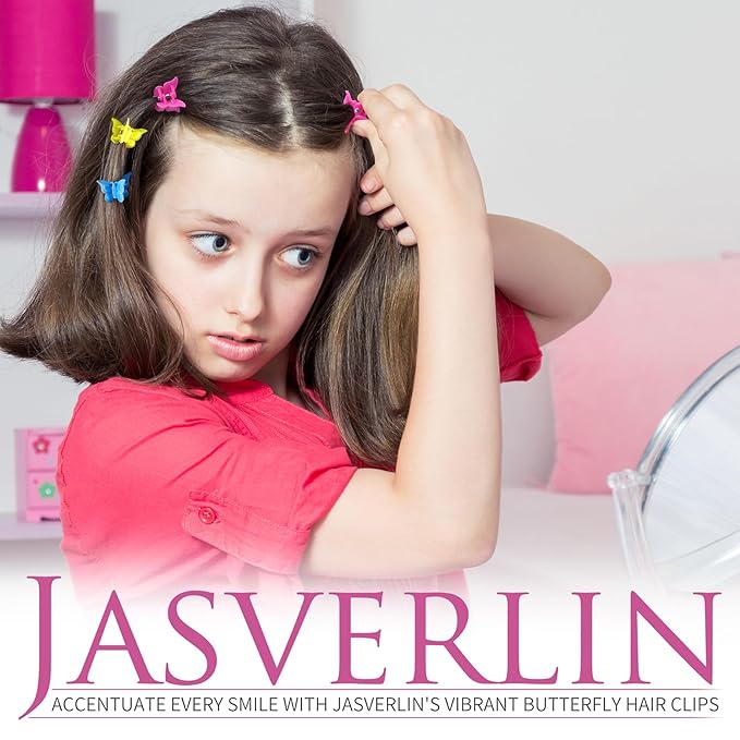 Butterfly Clips for Hair, Y2K Small Mini Hair Claw Jaw Plastic Aesthetic Accessories 90s Girls Women 8 Colors 50 Pcs (Neon Glow)