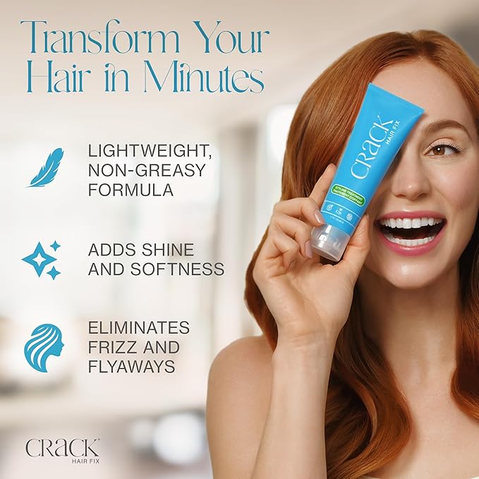 Crack HAIR FIX Styling Treatment - Multi-Tasking, Anti-Frizz, Leave-In Styling Cream with Protection from Humidity, Chlorine, Heat Treatments & Sun, 3 oz (Pack of 3)
