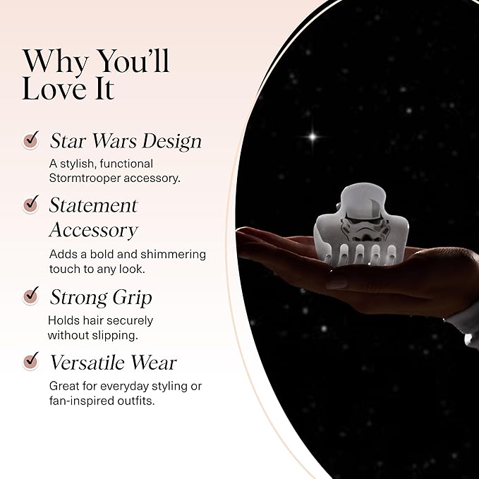 Kitsch x Star Wars Stormtrooper Glitter Medium Hair Clip for Women – Iconic Galaxy-Inspired Claw Clip | Recycled Plastic, Strong Secure Grip | Ideal Gifts for Women, Hair Accessories for Girls