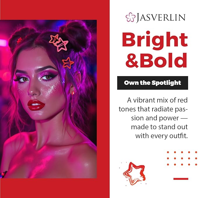 36 Pcs Red Star Hair Clips Accessories for Women Girls, Y2k Kawaii Thin Thick Cute Colorful Metal Snap Barrettes for Rave Glitter Hairclips Mixed Sizes