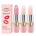 BestLand 3 Pcs/Set Flower Jelly Lipstick Set Temperature Change Moisturizer Long Lasting Nutritious Glossy Shine Lip Balm Magic Gold Crystal PH Color Change Lip Gloss for Women