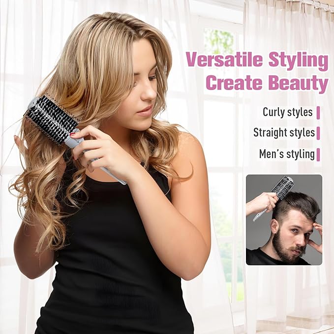 Round Hair Brush with Wild Boar Bristles – Specialized for Blowouts & Styling at Home or Salon, Suitable for All Hair Types.Gold