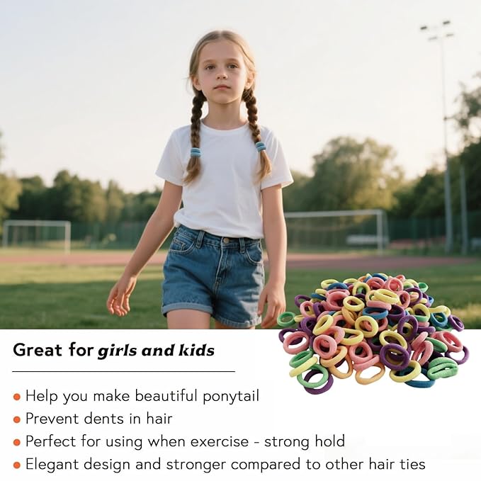 Mini Small Hair Ties All Hair Types Seamless Hair Ponies Elastics Ponytail Holders Hair Scrunchies Hair Accessories Baby Girls Kid Children 200 pcs