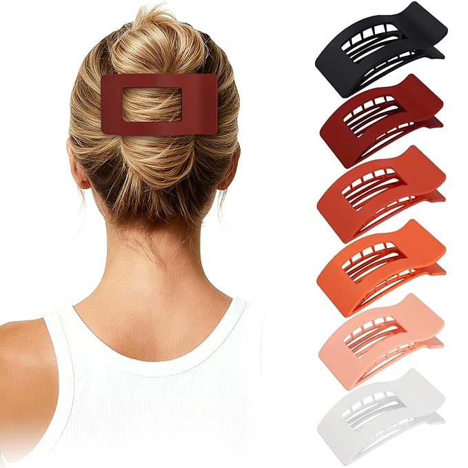 French Flat Hair Clips for Women 6pcs Hair Claw Clips for Thick or Thin Hair Matte Claw Clips for Girls Barrettes Non-Slip Strong Hold Hair Accessories for Women (Orange)
