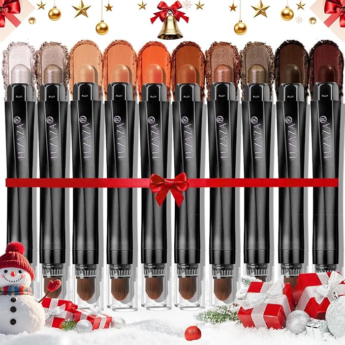 10PCS Eyeshadow Stick,Shimmer And Matte Brown Metallic Cream Eyeshadow Pencil Crayon with Smudge-proof & Waterproof,Eye Brightener Stick