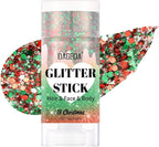 DAGEDA Christmas Body Glitter Stick,Sparkly Face Glitter Makeup,Christmas Hair Accessories Rave Outfits for Women, Green Silver Red Glitters Shimmer Face Paint Stick Singer Concert Accessories
