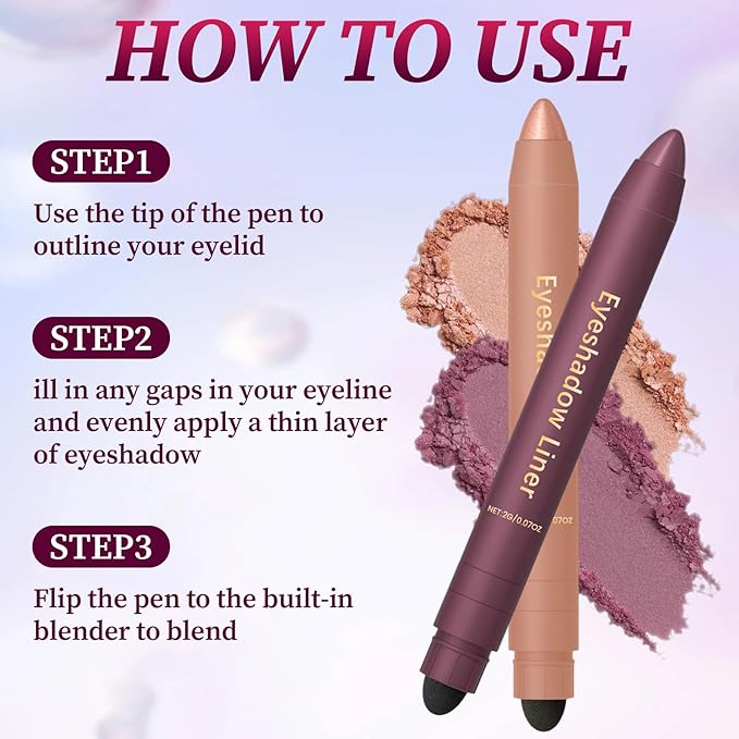 Shadow Liner 2in 1 Eyeliner Eyeshadow,Shadow Liner Duo Plum,2-in-1 Eye Makeup Eyeliner +Eyeshadow,Waterproof,Smooth,Easy to Color(Champagne+Purple)