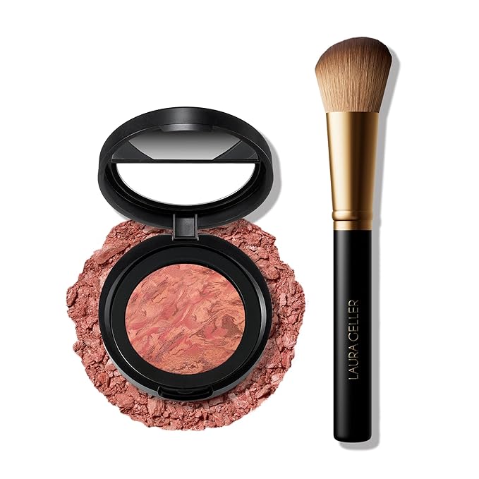 LAURA GELLER NEW YORK Baked Blush-n-Brighten Marbleized Blush + Angled Brush (10 Rose All Day, 47mm)