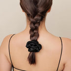 Silk Scrunchies for Women, 100% Mulberry Silk Hair Ties No Damage, Gentle No-Pull Elastic Ponytail Holders, 1Pc (Black)