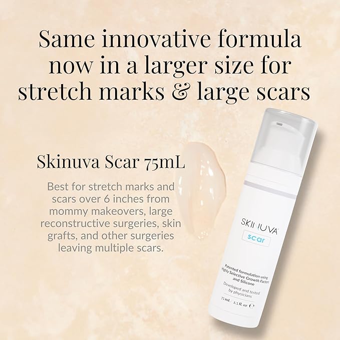 Skinuva® Next Generation Scar Cream - Stretch Mark Cream Made with Growth Factors, Hyaluronic Acid & Vitamin C for Intense Stretch Mark Removal (2.5 oz)