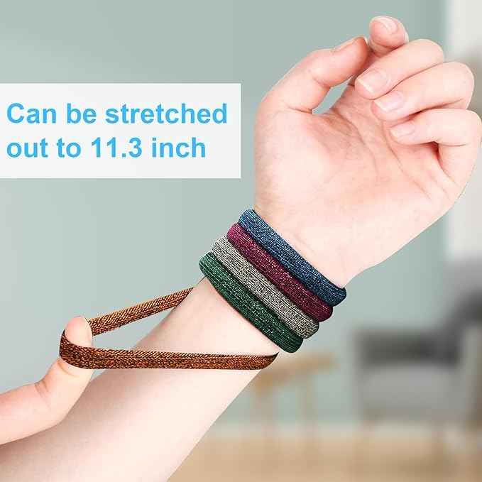 BAOLI 100PCS Seamless Hair Ties, Soft Ponytail Holders, Nylon Thick Hair Ties Bands, Large Hair Elastic Holder No Damage for Heavy Hair, 2 Inch in Diameter, 5 Colors with Gold Thread