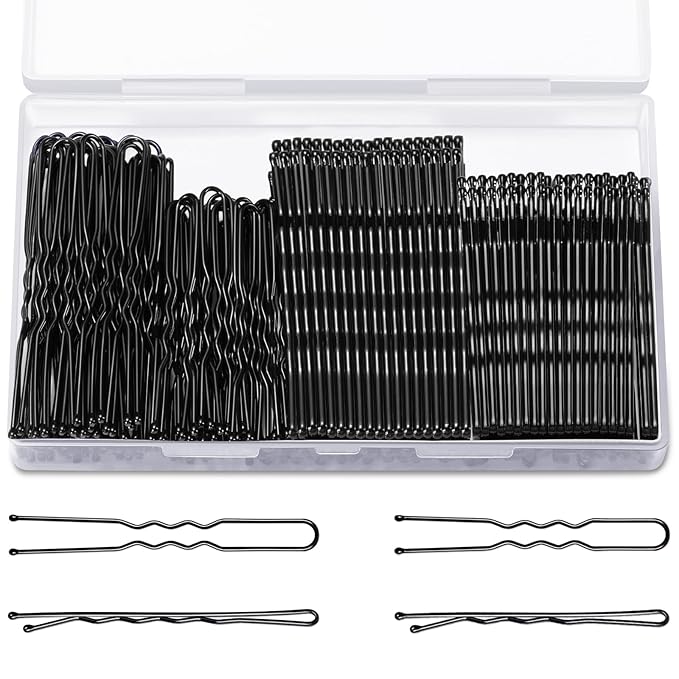 TsMADDTs Bobby Hair Pins Kit, 200PCS U Shaped Bobby Pins Black for Women, Ballet Buns with Box, 2.4IN and 2IN