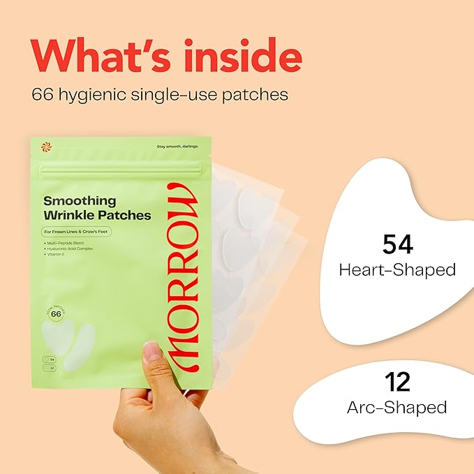 Morrow Beauty - Peptide-Infused Smoothing Wrinkle Patches - Overnight Patches for Smoothing Fine Lines and Wrinkles, Anti Aging Stickers for Crow's Feet, Elevens, Smile Lines (66 Count)