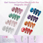 ROSALIND 8PCS Cateye Gel Polish with Magnet Stick - Magnetic Cat Eye Gel Nail Polish Sparkle Diamond Effect Magic Magnetic Glitter Soak Off Led Nail Art DIY Salon Gifts For Women