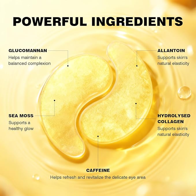 Under Eye Patches 60PCS, 24K Gold Collagen Eye Mask for Puffy Eyes & Dark Circles, Hydrating Eye Pads with Hyaluronic Acid, Vitamin C & Castor Oil, Anti-Aging Under Eye Treatment to Smooth Fine Lines