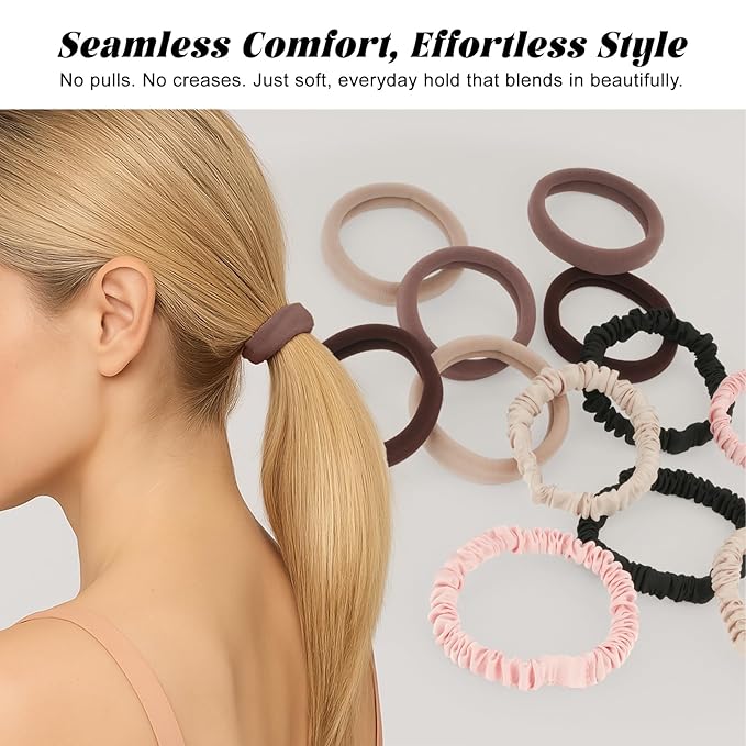 12Pcs Silk Scrunchies Hair Ties Set, No Damage Cotton Seamless Hair Bands for Women & Girls, 2.36 Inches Large Nylon Ponytail Holders