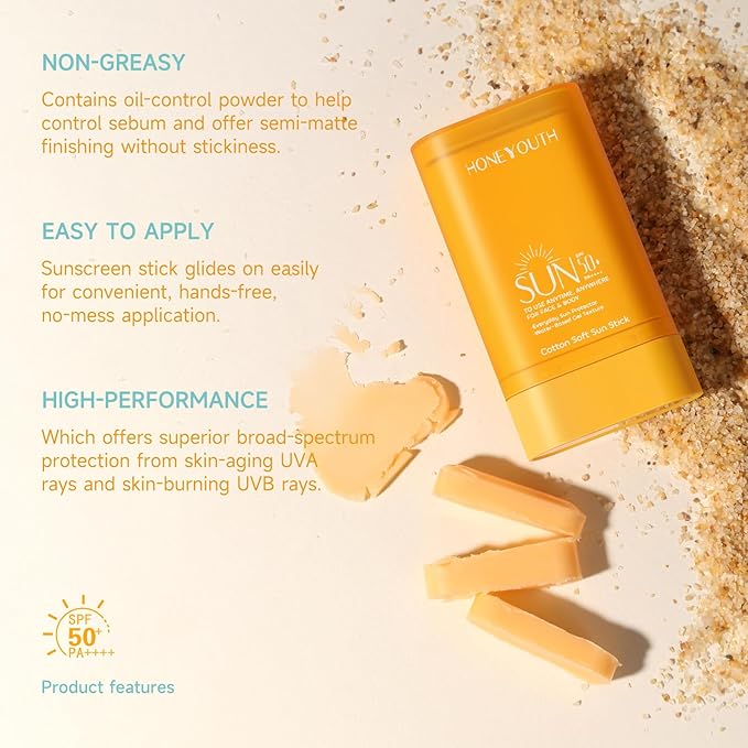 Sunscreen Stick for Face SPF50+ PA++++, No White Cast & Non-Sticky Sunblock for Body, All Skin Types Water-Resistant 0.56oz, No Eye Irritation, Outdoor & Daily Use