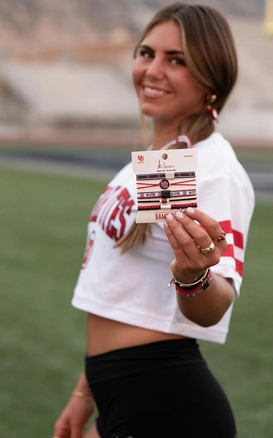 K'lani Game Day Hair Tie Bracelets – 5-Pack Stretchy No-Crease Hair Ties & Stylish Bracelets – Team Color Accessory for Hair or Wrist - Utah, Large