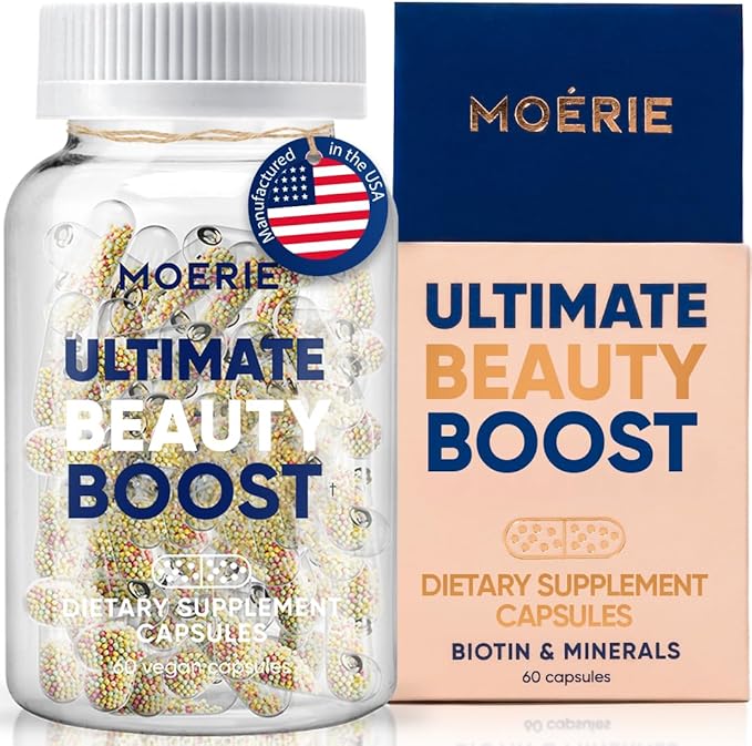 Moerie Ultimate Hair Boost Supplement for Women & Men - Hair, Skin, Nails Vitamins with Biotin & Minerals for Hair Health - Thicker Hair - 60 Capsules