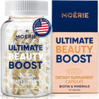 Moerie Ultimate Hair Boost Supplement for Women & Men - Hair, Skin, Nails Vitamins with Biotin & Minerals for Hair Health - Thicker Hair - 60 Capsules