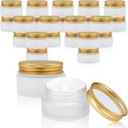 24 pack 5ml Frosted Glass Jars with Unbreak Metal Gold Lids Small Empty Travel Lotion Containers with Inner Liner Airtight Cosmetic Holder with Labels for Lip Balm Creams Body Butter