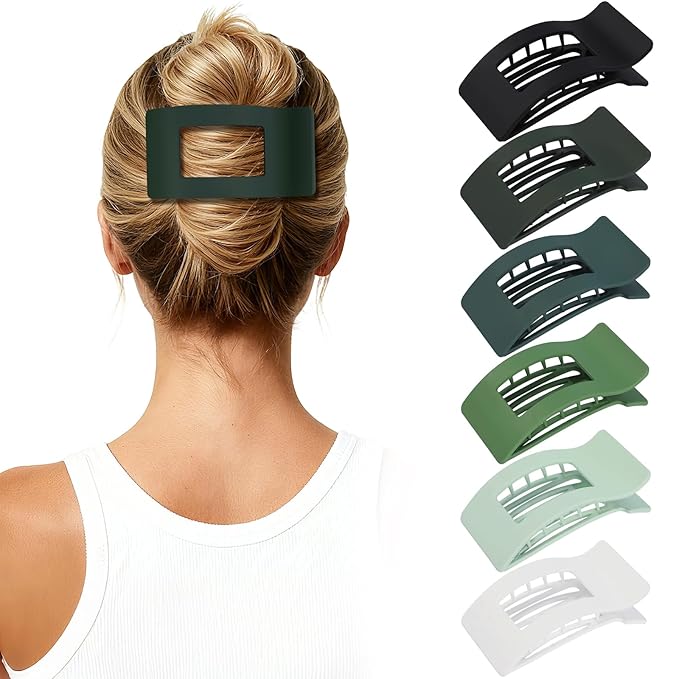 French Flat Hair Clips for Women 6pcs Hair Claw Clips for Thick or Thin Hair Matte Claw Clips for Girls Barrettes Non-Slip Strong Hold Hair Accessories for Women (Green)