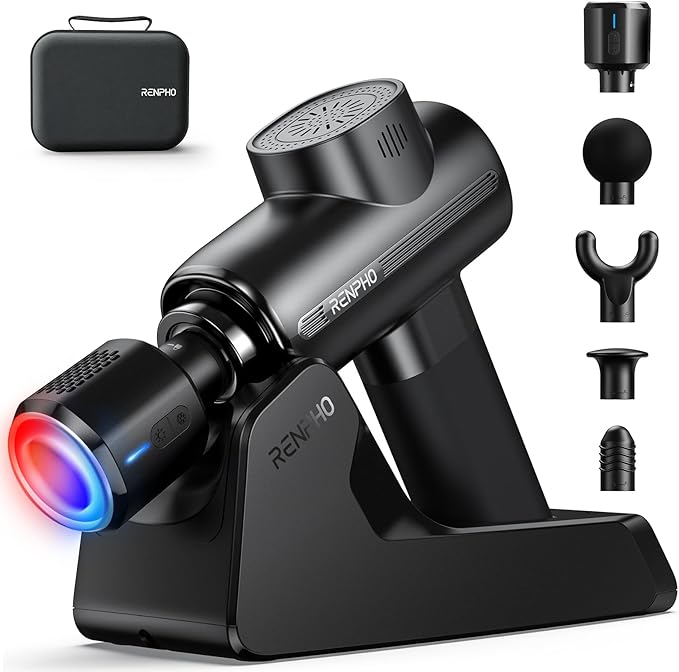 RENPHO Massage Gun Deep Tissue with Charging Stand, Valentine's Day Gifts, Back Massager with Heat and Cold Head, Percussion Body Muscle Masajeador for Athletes Pain Relief, Active Thermacool Deluxe