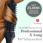 MINT Extra-Long 1 1/3 Inch Thermal Brush for Effortless Curls, Volume & Waves | 230-430°F 2-Heater Ceramic Curling Iron Brush Creates Long-Lasting Styles | Heated Round Styler